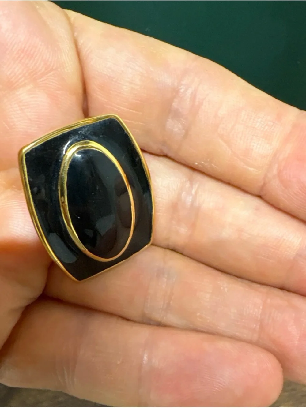 Vintage Monet Gold-Tone Black Enamel Oval Stud Earrings
